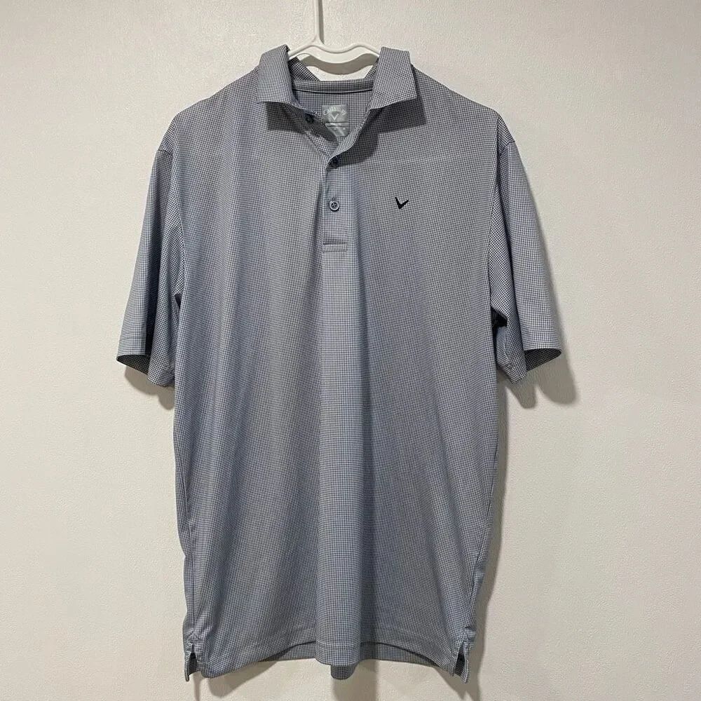 Callaway Golf Polo Shirt Opti-Dri Blue Checkered Mens Size M